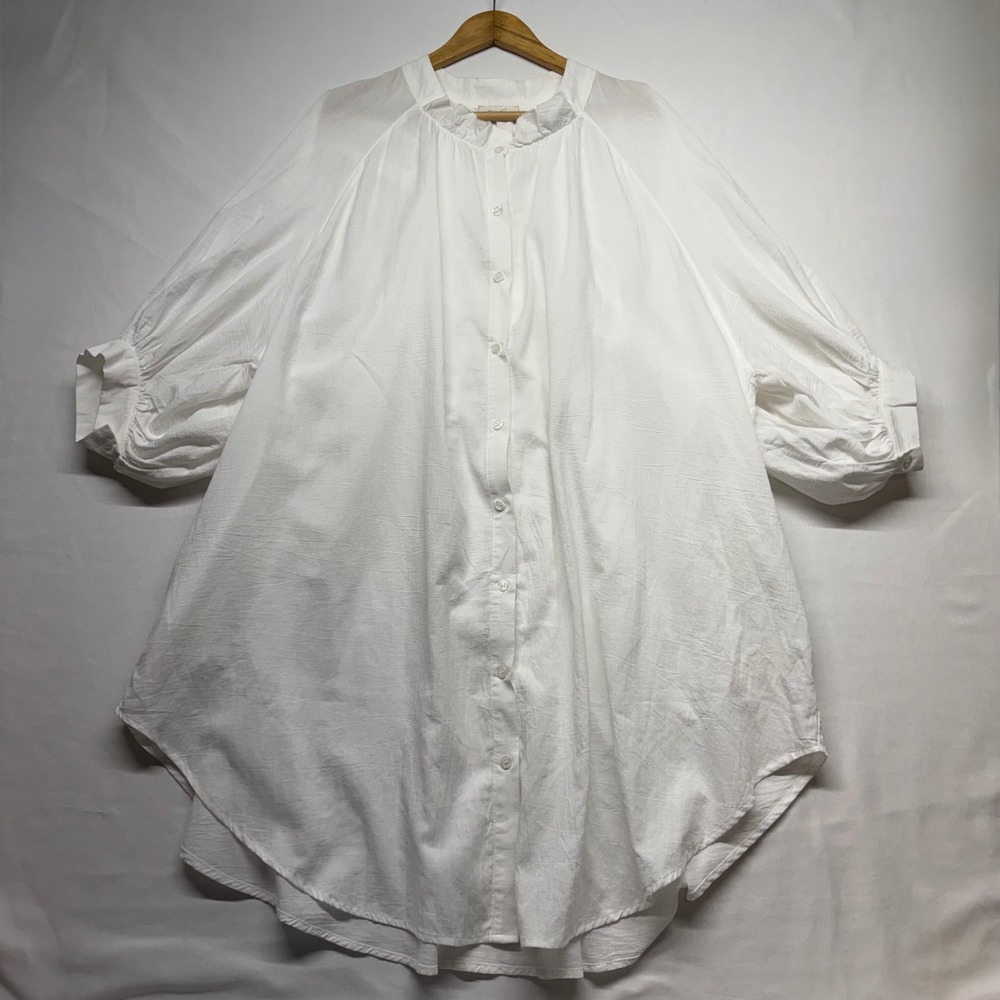 Gioya White Cotton Oversized Tunic Blouse Balloon Sleeve Boho Cottage‎ Coastal - Picture 2 of 12